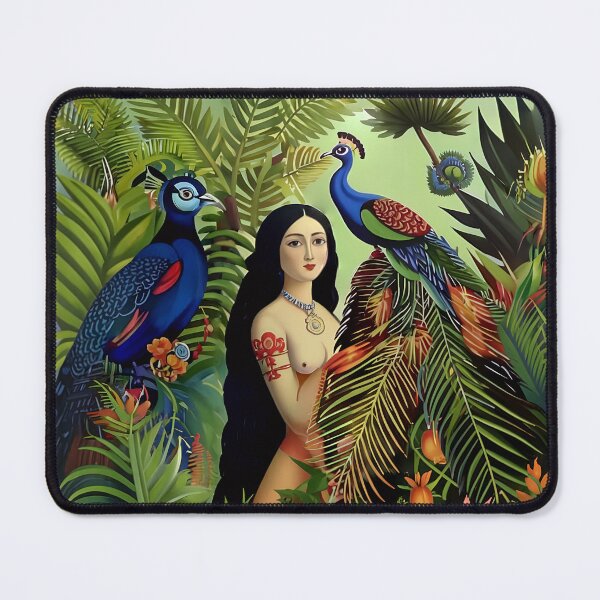 Item preview, A woman and a peacock in the rainforest. designed and sold by Natalia-Vlad.