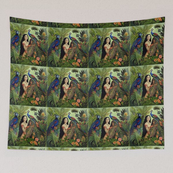 Item preview, A woman and a peacock in the rainforest. designed and sold by Natalia-Vlad.
