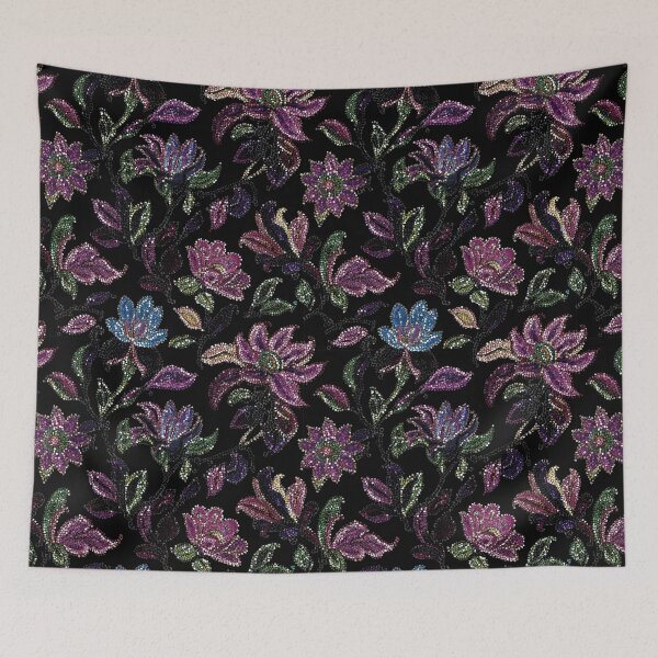 Item preview, Moody Floral Sequins Maximalist Textile designed and sold by Creative Brat Design Studio.