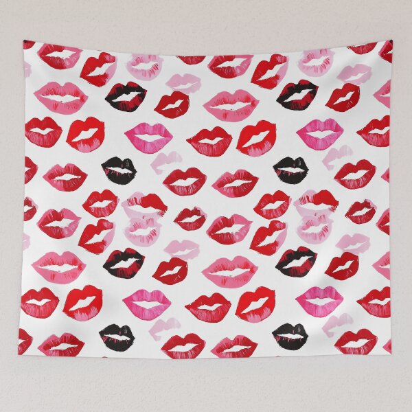 Item preview, Preppy Watercolor Lipstick Kisses Maximalist Galentines Print designed and sold by Creative Brat Design Studio.