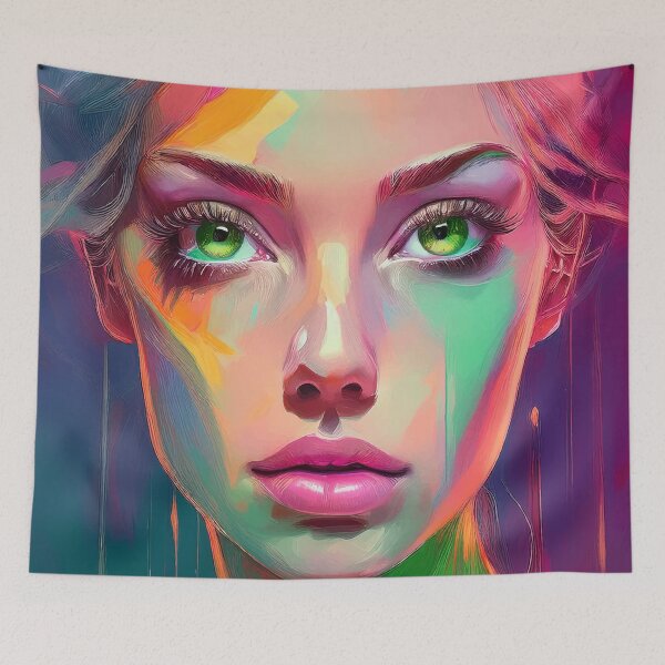 Item preview, Beautiful Young Woman Face with Green Eyes Art | Digitally Handmade Drawing Painting designed and sold by FilipeFerreira.