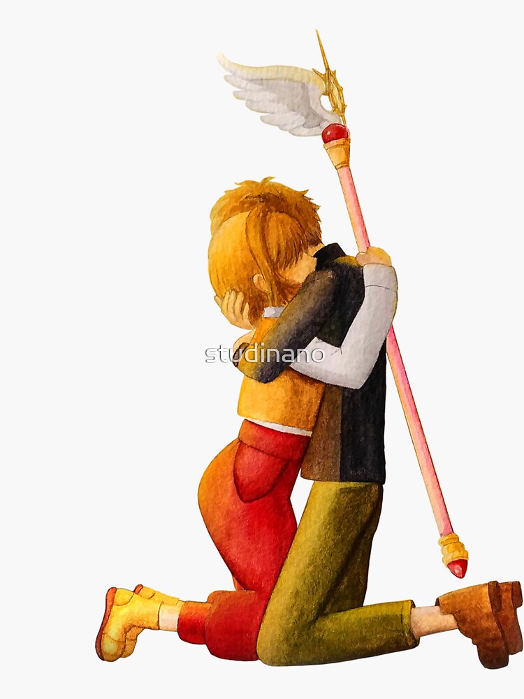 Thumbnail 3 of 3, Sticker, Sakura and Syaoran's hug designed and sold by studinano.