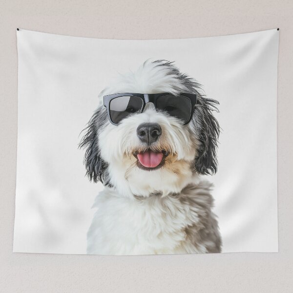 Item preview, Funny cool Old English Sheepdog  wearing sunglasses designed and sold by LazyOwlStore.