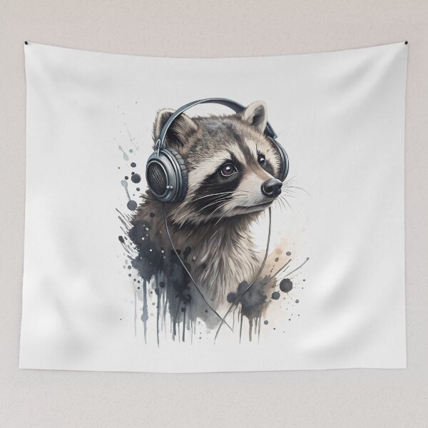 Item preview, Cool Racoon wearing headphones designed and sold by glenwith1na.