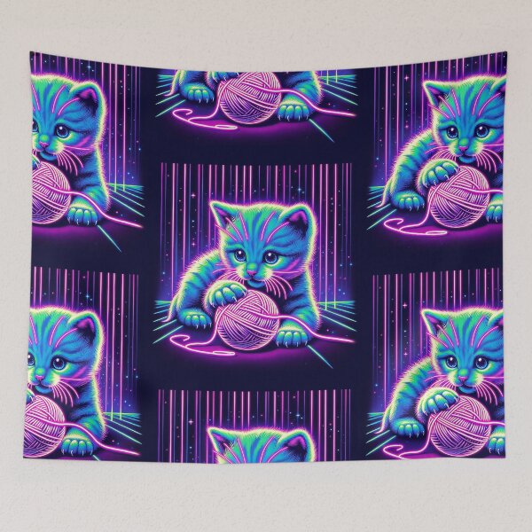 Item preview, Neon Glow Cat Playing with Yarn designed and sold by Taans-Creation.