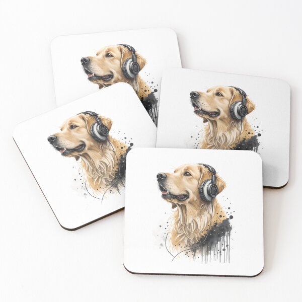 Item preview, Cool Golden Retriever Dog wearing headphones designed and sold by glenwith1na.