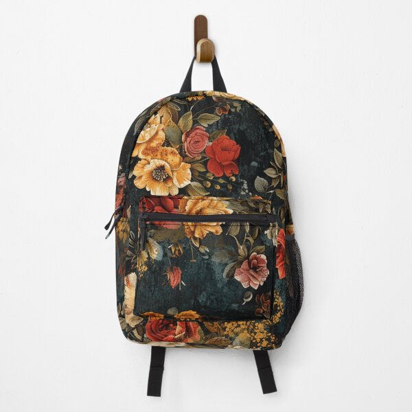 Item preview, Black colorful floral pattern - whimsigoth dark cottagecore forestcore designed and sold by cocomelon168.