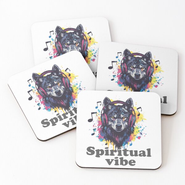 Item preview, Spiritual Vibe Wolf with Headphones Inspirational Art  designed and sold by AbderraimArt.