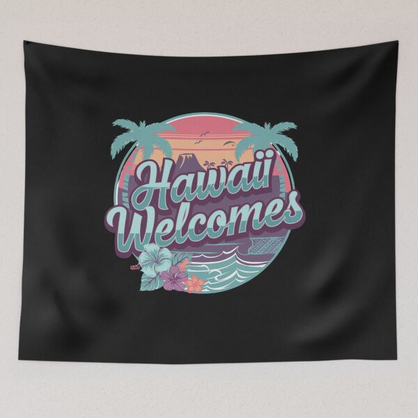 Item preview, Hawaii Welcomes Flag Map Honolulu, Waikiki, Mauna Kea designed and sold by AnimalsDH305.