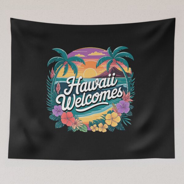 Item preview, Hawaii Welcomes Flag Map Honolulu, Waikiki, Mauna Kea designed and sold by AnimalsDH305.