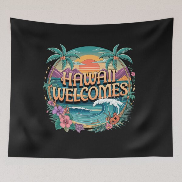 Item preview, Hawaii Welcomes Flag Map Honolulu, Waikiki, Mauna Kea designed and sold by AnimalsDH305.