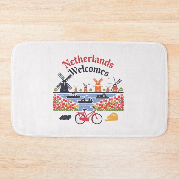 Item preview, Netherlands Welcomes Flag Map Amsterdam, windmills, tulips designed and sold by AnimalsDH305.