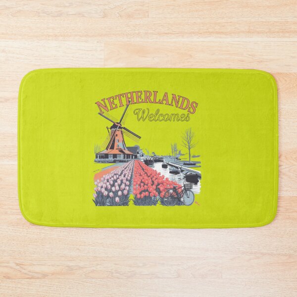 Item preview, Netherlands Welcomes Flag Map Amsterdam, windmills, tulips designed and sold by AnimalsDH305.