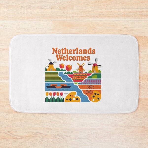 Item preview, Netherlands Welcomes Flag Map Amsterdam, windmills, tulips designed and sold by AnimalsDH305.