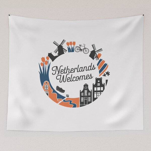 Item preview, Netherlands Welcomes Flag Map Amsterdam, windmills, tulips designed and sold by AnimalsDH305.