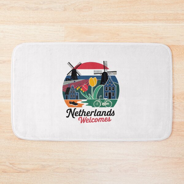 Item preview, Netherlands Welcomes Flag Map Amsterdam, windmills, tulips designed and sold by AnimalsDH305.
