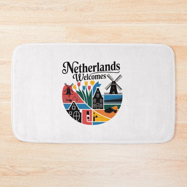 Item preview, Netherlands Welcomes Flag Map Amsterdam, windmills, tulips designed and sold by AnimalsDH305.