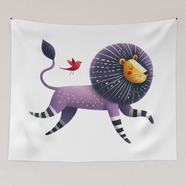 Item preview, A whimsical illustration of purple lion designed and sold by Beyondnote-Art.