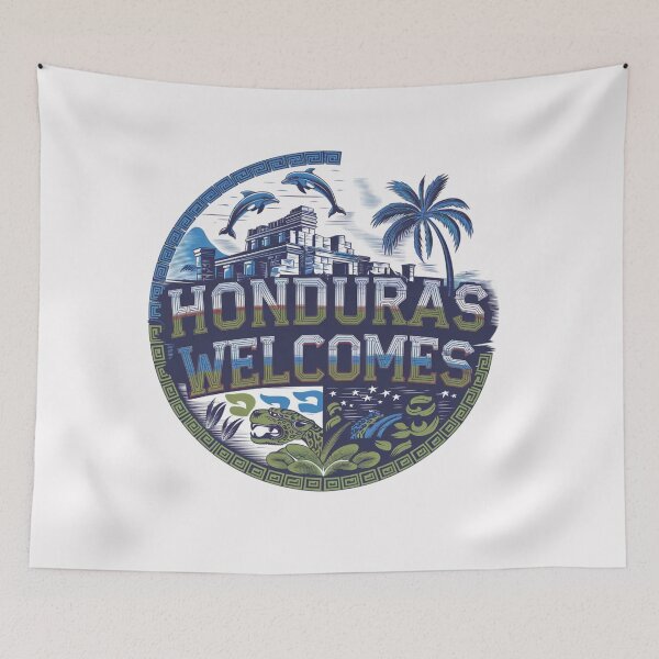 Item preview, Honduras Welcomes Flag Map Tegucigalpa, Copán, Roatán designed and sold by AnimalsDH305.