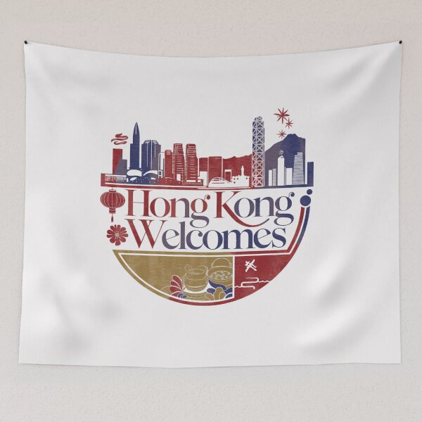 Item preview, Hong Kong Welcomes Flag Map Victoria Harbour, skyscrapers designed and sold by AnimalsDH305.