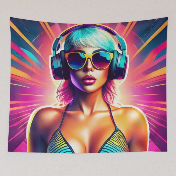 Item preview, Gamer Goddess in swimsuit Graffiti Synthwave style designed and sold by Boxing Kangaroo Retail Company.