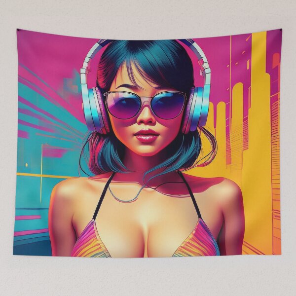 Item preview, Gamer Goddess in swimsuit Graffiti Synthwave style designed and sold by Boxing Kangaroo Retail Company.
