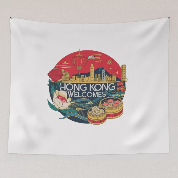 Item preview,  Hong Kong Welcomes Flag Map Victoria Harbour, skyscrapers designed and sold by AnimalsDH305.
