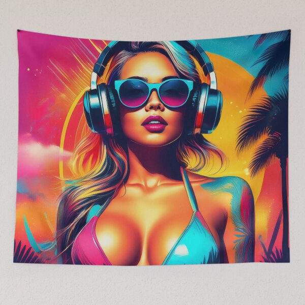 Item preview, Gamer Goddess in swimsuit Graffiti Synthwave style designed and sold by Boxing Kangaroo Retail Company.