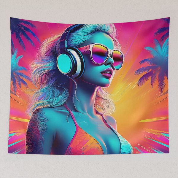 Item preview, Gamer Goddess in swimsuit Graffiti Synthwave style designed and sold by Boxing Kangaroo Retail Company.