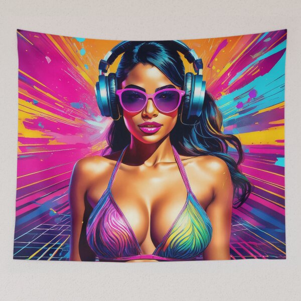 Item preview, Gamer Goddess in swimsuit Graffiti Synthwave style designed and sold by Boxing Kangaroo Retail Company.