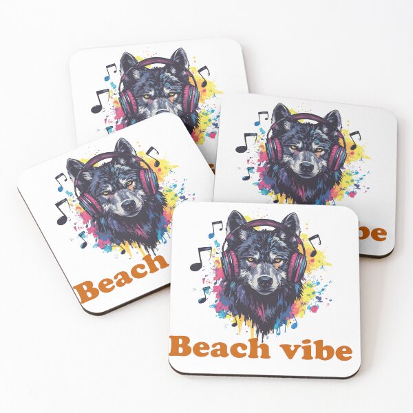 Item preview, Wolf with Headphones Beach Vibe Tropical Music Art designed and sold by AbderraimArt.