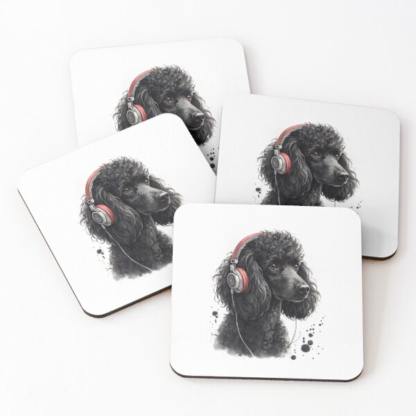 Item preview, Cool black poodle wearing headphones designed and sold by glenwith1na.