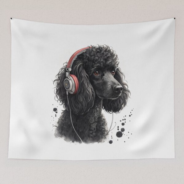 Item preview, Cool black poodle wearing headphones designed and sold by glenwith1na.