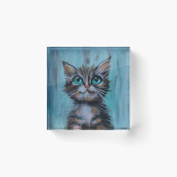 Item preview, Real Eyes Kitten on Teal background by Estelle Cress designed and sold by EstelleCress.