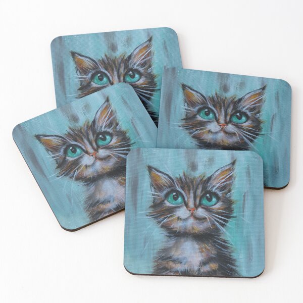 Item preview, Real Eyes Kitten on Teal background by Estelle Cress designed and sold by EstelleCress.