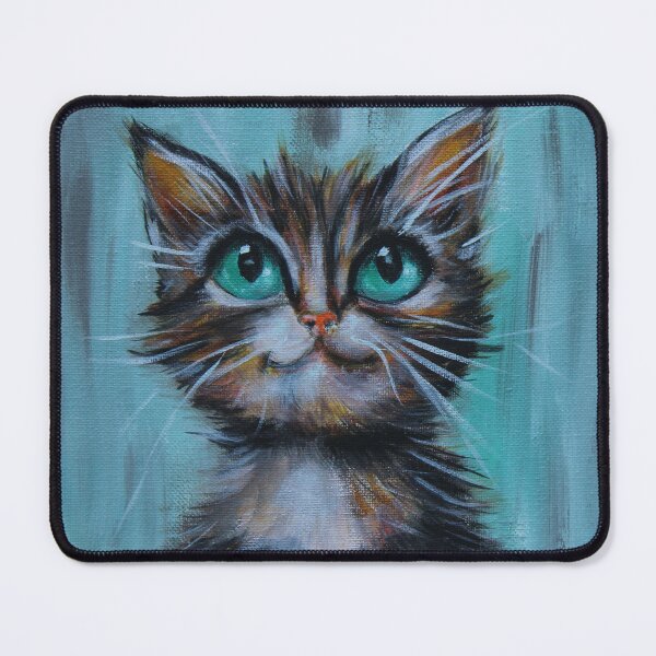 Item preview, Real Eyes Kitten on Teal background by Estelle Cress designed and sold by EstelleCress.