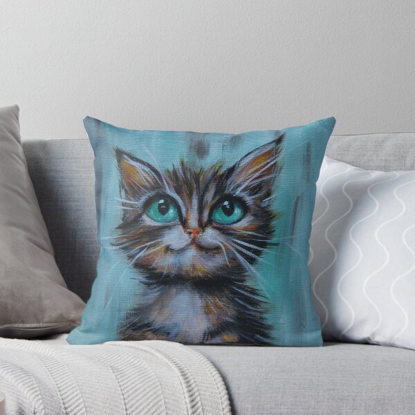 Item preview, Real Eyes Kitten on Teal background by Estelle Cress designed and sold by EstelleCress.
