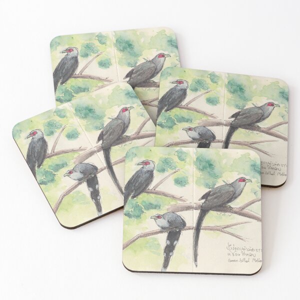 Item preview, Green billed Molkoha birds designed and sold by BirdsAndBrush.