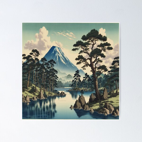 Item preview, "Serene Mountain Lake - Nature-Inspired Illustration" designed and sold by S4Z10.