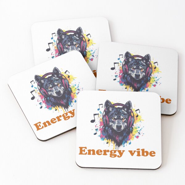 Item preview, Wolf with Headphones Energy Vibe Dynamic Music Art designed and sold by AbderraimArt.