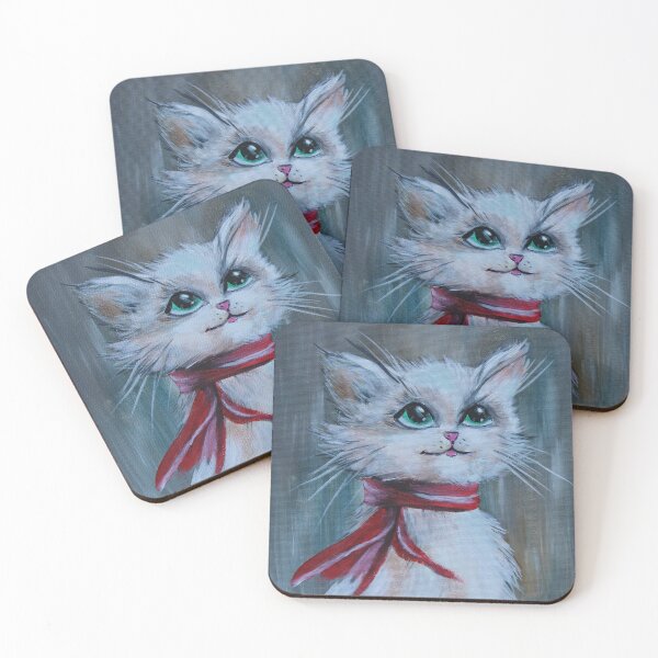 Item preview, Elegant white cat with red scarf by Estelle Cress designed and sold by EstelleCress.