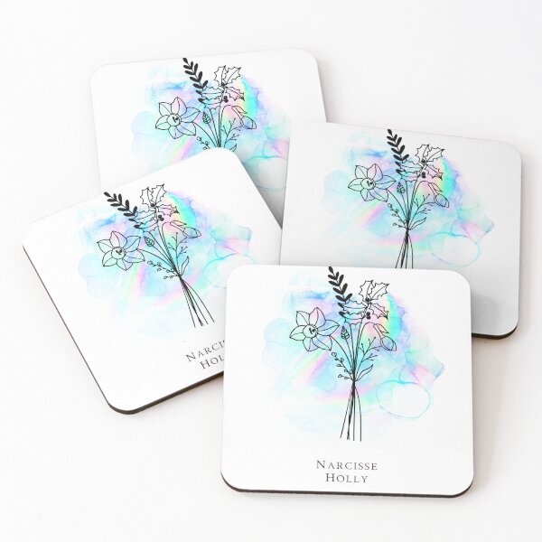 Aperçu de l'œuvre Bouquet minimaliste de narcisse et de houx avec une touche holographique créée et vendue par DreamsArtwear.