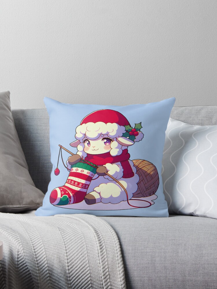 Thumbnail 1 von 4, Kissen, Schaf strickt Weihnachtssocke designt und verkauft von Kobeko.