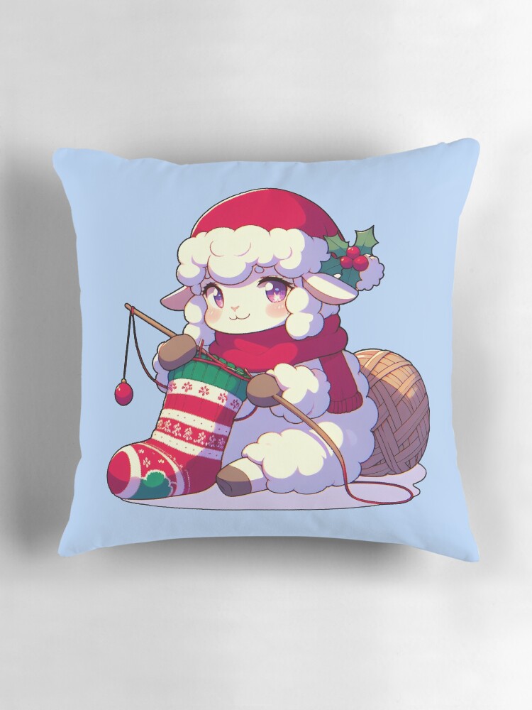 Thumbnail 3 von 4, Kissen, Schaf strickt Weihnachtssocke designt und verkauft von Kobeko.