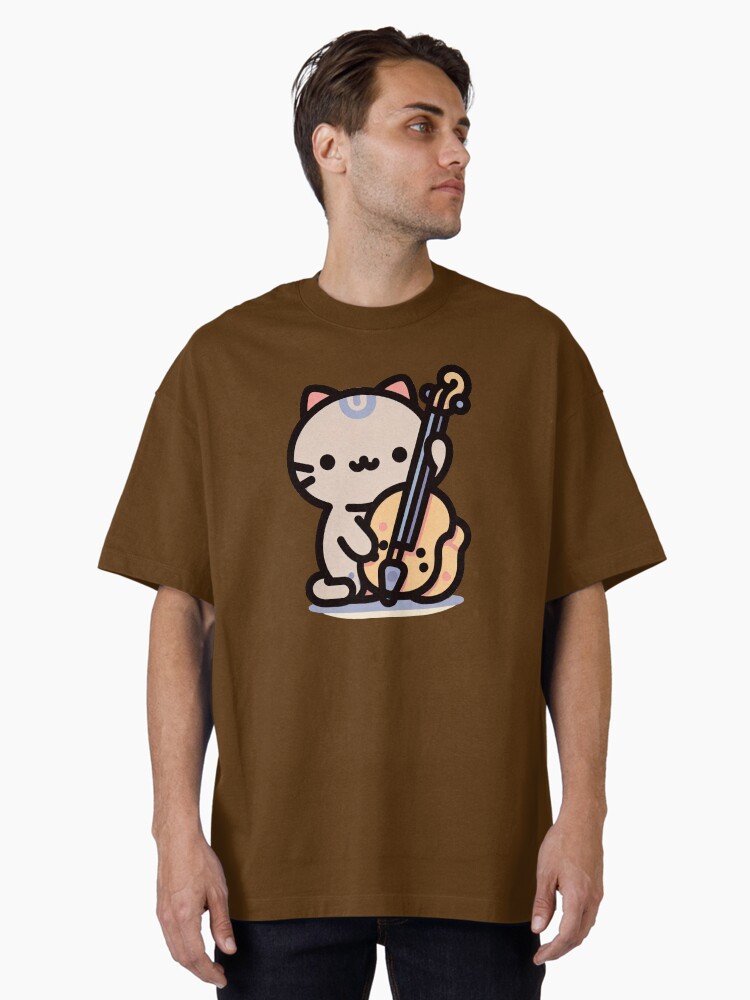 Thumbnail 1 von 7, Oversized T-Shirt, Katze spielt Kontrabass designt und verkauft von Kobeko.