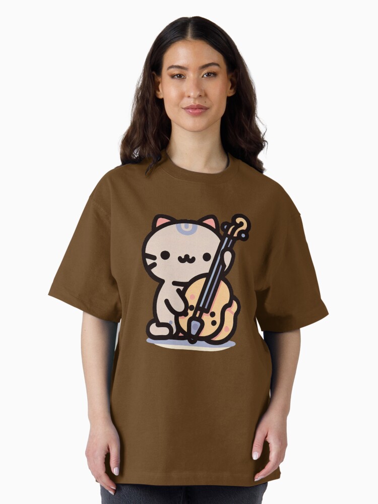 Thumbnail 2 von 7, Oversized T-Shirt, Katze spielt Kontrabass designt und verkauft von Kobeko.