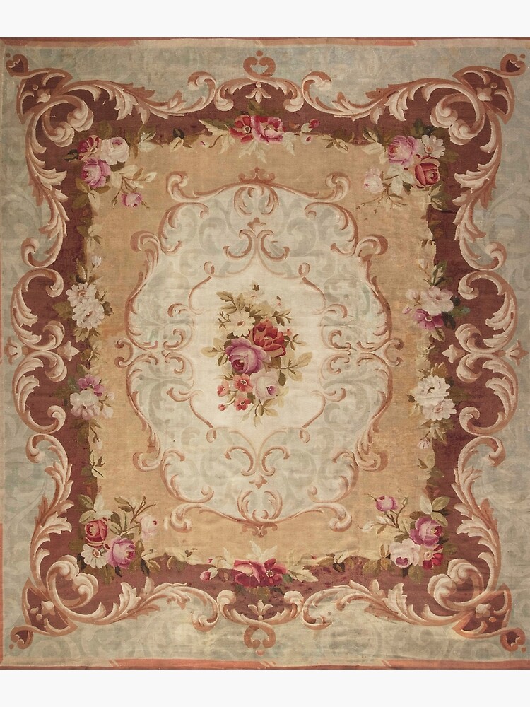 Discover Antique Rose Floral French Aubusson Rug Print Premium Matte Vertical Poster