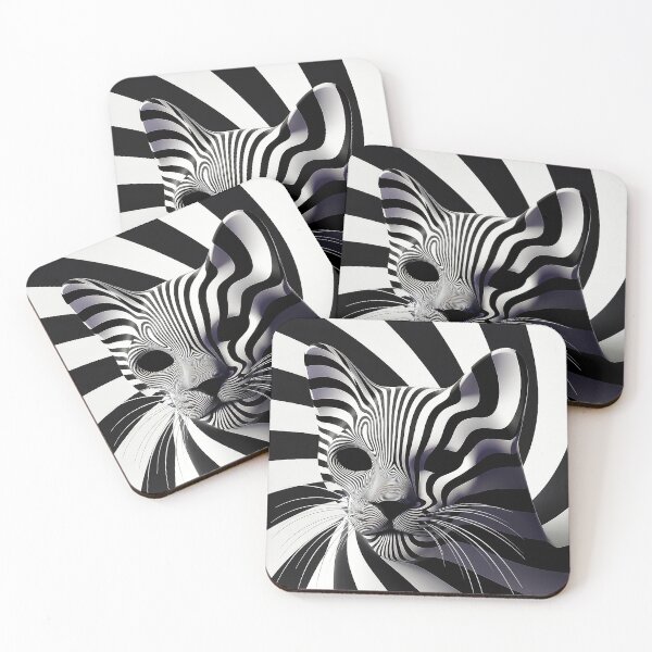 Item preview, Optical Illusion Cat - Hypnotic Black and White Striped 3D designed and sold by Amanda's Factory.