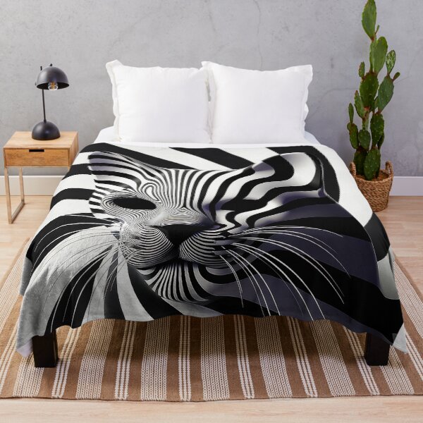 Item preview, Optical Illusion Cat - Hypnotic Black and White Striped 3D designed and sold by Amanda's Factory.