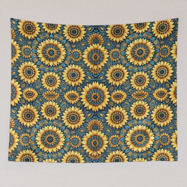 Item preview, Sunflowers on a blue background  designed and sold by ArtOfNunus.